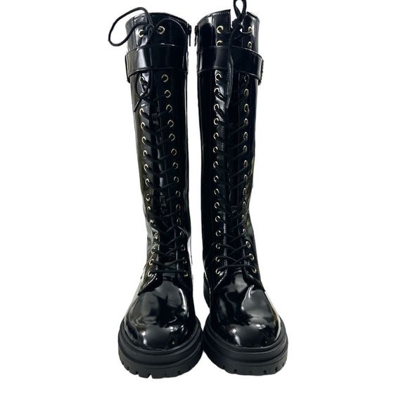 NWT GB Sky-Scraper Vegan Patent Lug Sole Platform Lace-Up Tall Boots 9.5… - Picture 4 of 10